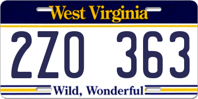 WV license plate 2ZO363