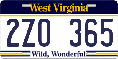 WV license plate 2ZO365