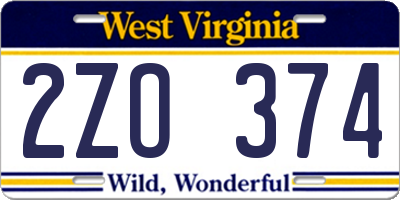 WV license plate 2ZO374