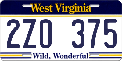 WV license plate 2ZO375