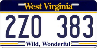 WV license plate 2ZO383