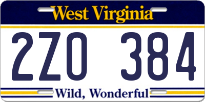 WV license plate 2ZO384