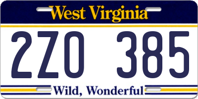 WV license plate 2ZO385
