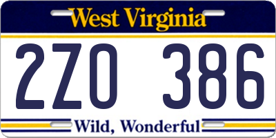 WV license plate 2ZO386