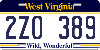 WV license plate 2ZO389