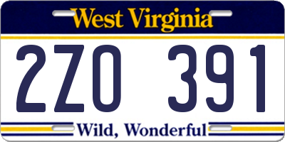 WV license plate 2ZO391