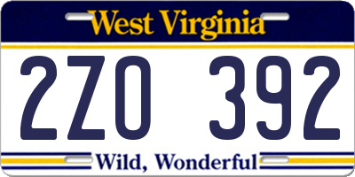 WV license plate 2ZO392