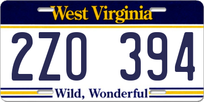 WV license plate 2ZO394