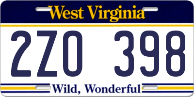 WV license plate 2ZO398