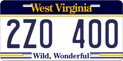 WV license plate 2ZO400