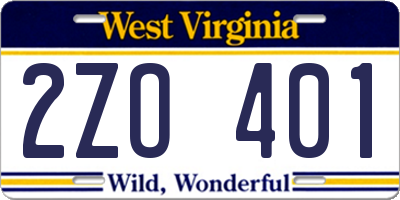 WV license plate 2ZO401
