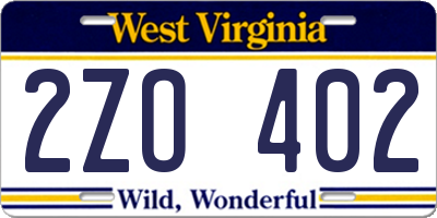 WV license plate 2ZO402