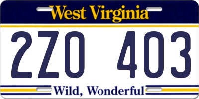 WV license plate 2ZO403