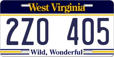 WV license plate 2ZO405