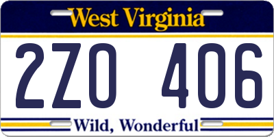 WV license plate 2ZO406