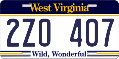 WV license plate 2ZO407