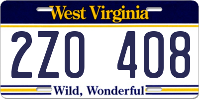 WV license plate 2ZO408
