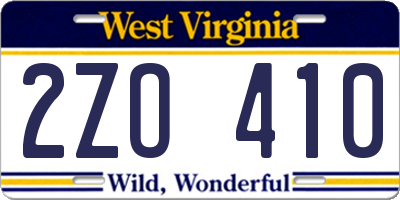 WV license plate 2ZO410