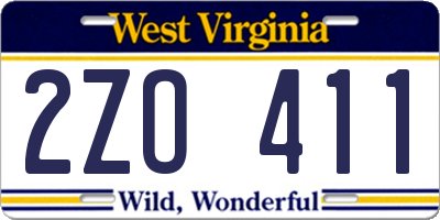 WV license plate 2ZO411