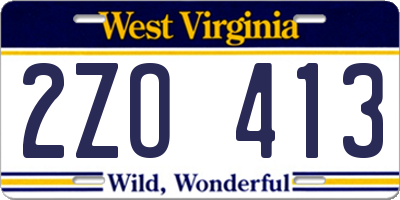 WV license plate 2ZO413