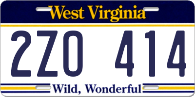 WV license plate 2ZO414