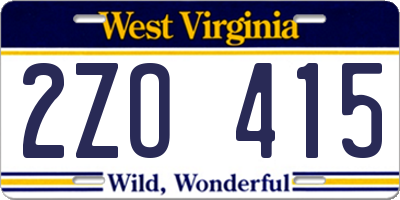 WV license plate 2ZO415