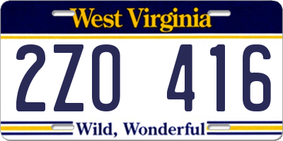 WV license plate 2ZO416