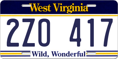 WV license plate 2ZO417