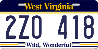 WV license plate 2ZO418