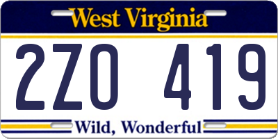 WV license plate 2ZO419