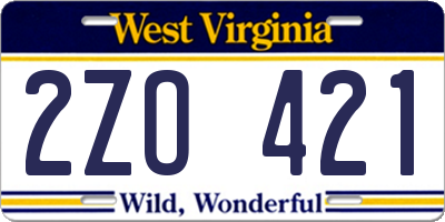 WV license plate 2ZO421