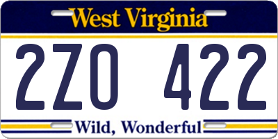 WV license plate 2ZO422