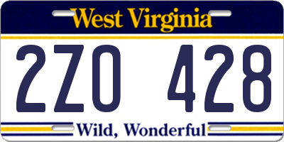 WV license plate 2ZO428