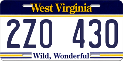 WV license plate 2ZO430