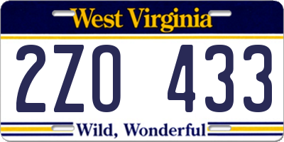 WV license plate 2ZO433