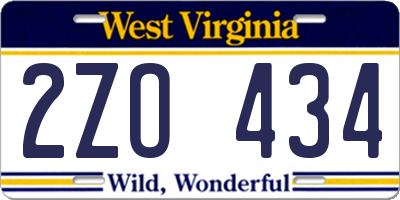 WV license plate 2ZO434