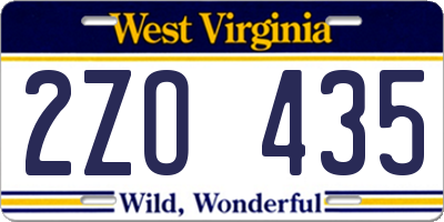 WV license plate 2ZO435