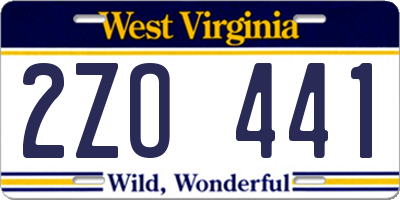 WV license plate 2ZO441