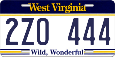 WV license plate 2ZO444