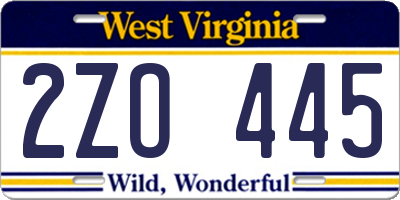 WV license plate 2ZO445