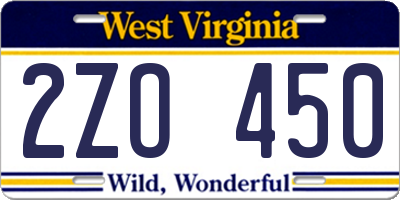 WV license plate 2ZO450