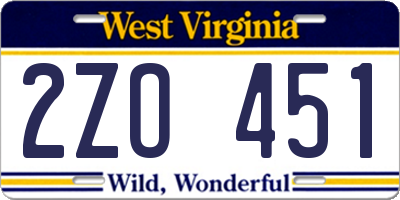 WV license plate 2ZO451