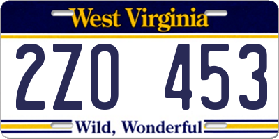WV license plate 2ZO453