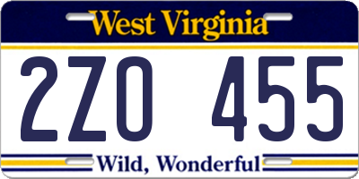 WV license plate 2ZO455