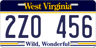 WV license plate 2ZO456
