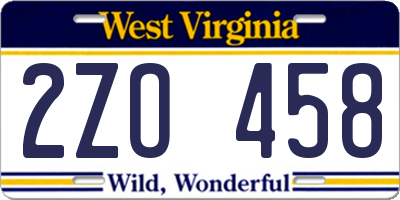 WV license plate 2ZO458