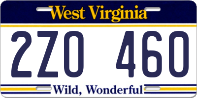 WV license plate 2ZO460