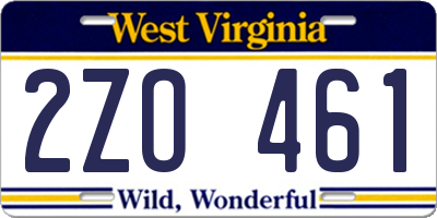 WV license plate 2ZO461