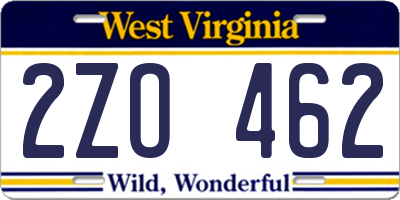 WV license plate 2ZO462