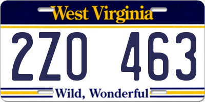 WV license plate 2ZO463